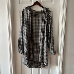 Long Vintage Plaid Button-Up Shirt